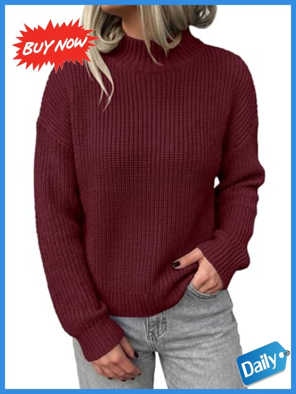 Chunky Knit Mock Turtleneck Pullover Sweater
